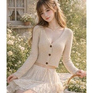 FreePeople V Neck Cardi Sweater Y2K Vintage Boho Cottagecore Romantic 70s Medium